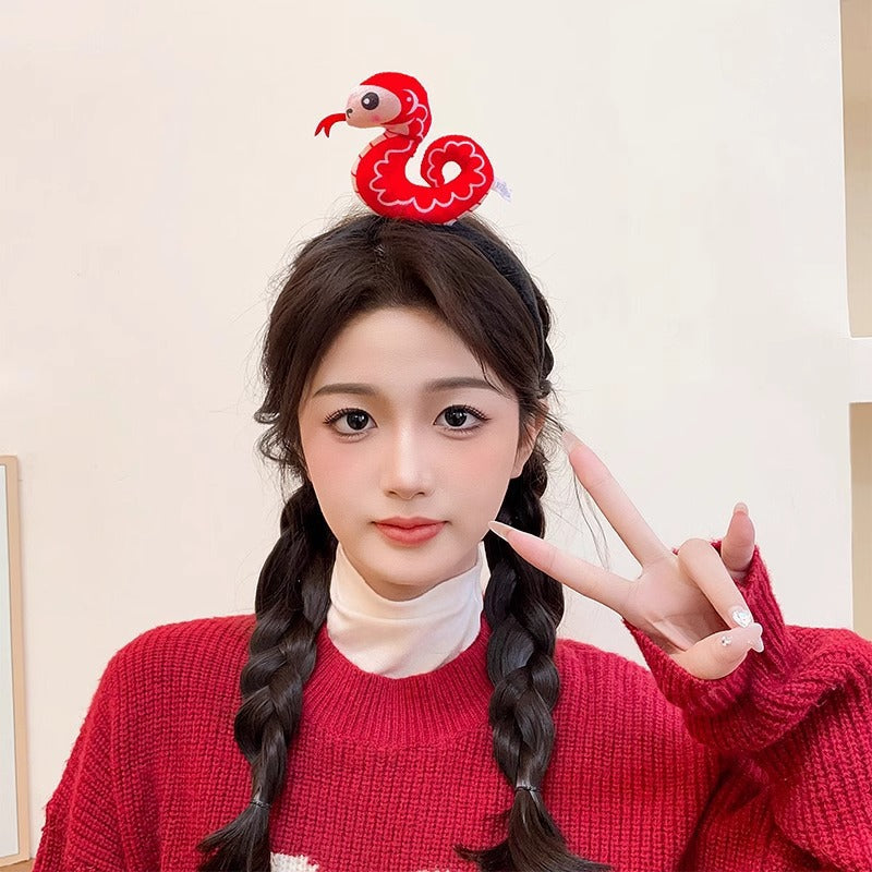 Wholesale Year of the Snake Headband  Cute Funny Plush Wash Hair Cards Small Snake Zodiac Headwear Children's Spring Festival